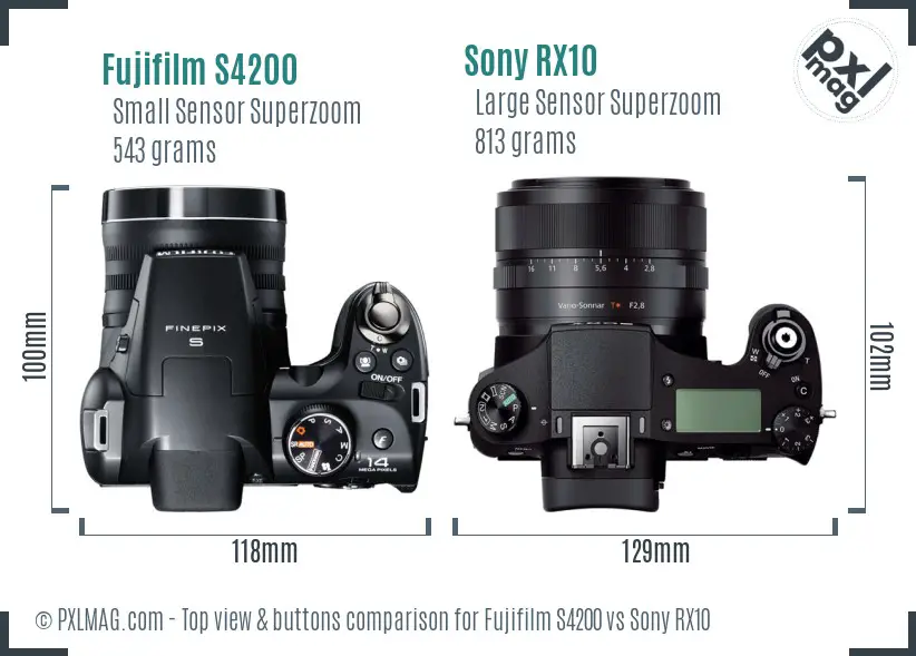 Fujifilm S4200 vs Sony RX10 top view buttons comparison