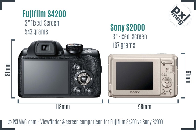 Fujifilm S4200 vs Sony S2000 Screen and Viewfinder comparison
