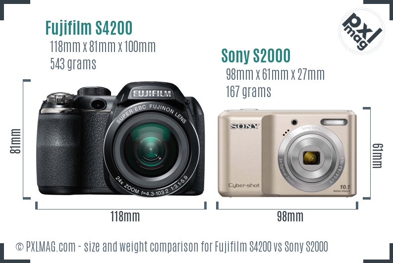 Fujifilm S4200 vs Sony S2000 size comparison Fujifilm S4200 vs Sony S2000 size comparison