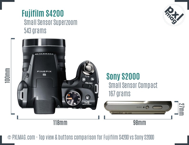 Fujifilm S4200 vs Sony S2000 top view buttons comparison