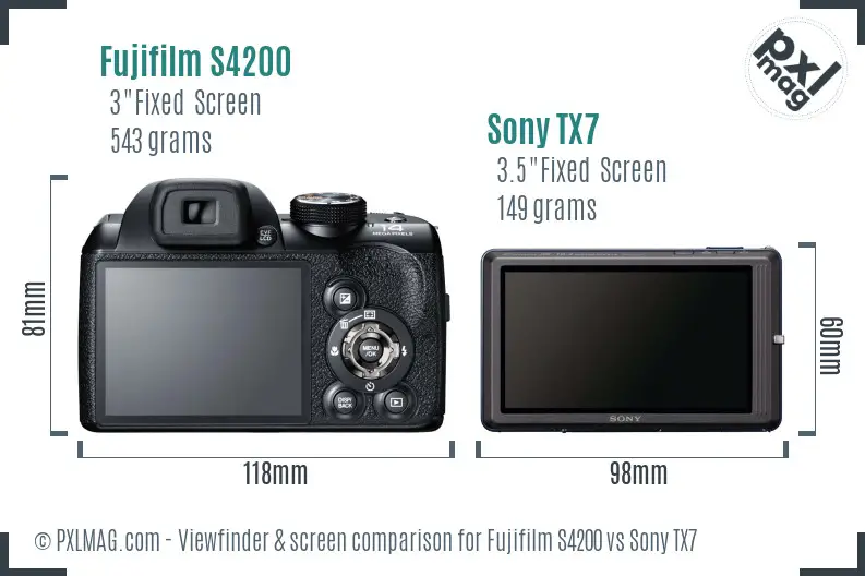 Fujifilm S4200 vs Sony TX7 Screen and Viewfinder comparison