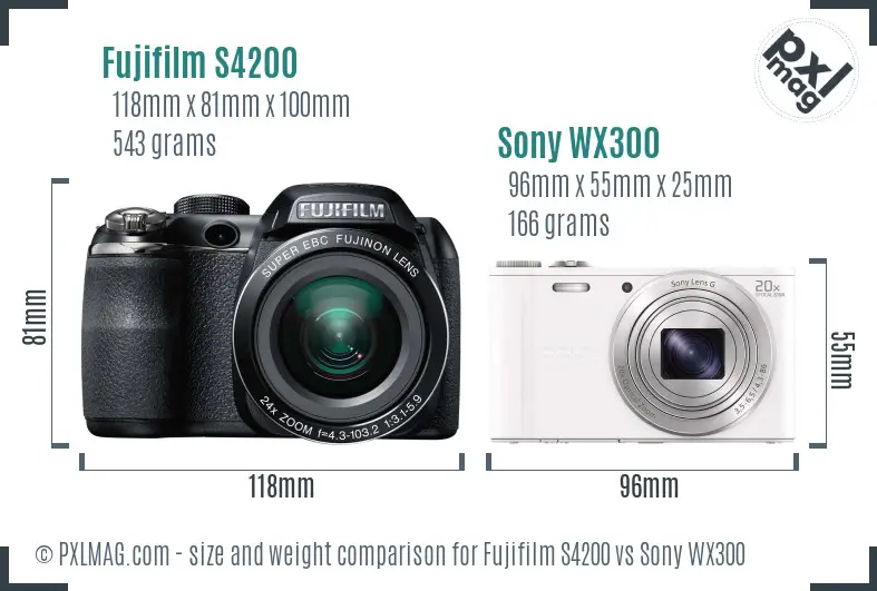 Fujifilm S4200 vs Sony WX300 size comparison