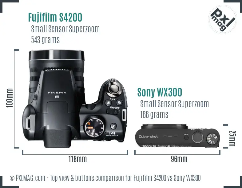 Fujifilm S4200 vs Sony WX300 top view buttons comparison