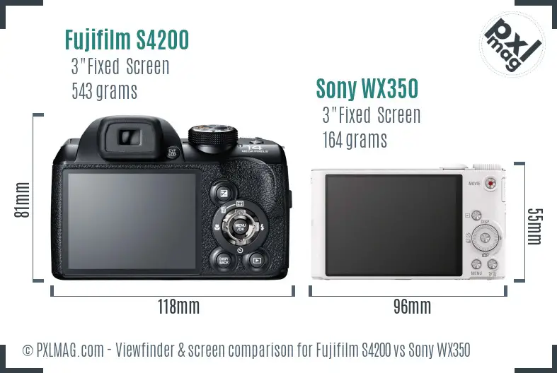 Fujifilm S4200 vs Sony WX350 Screen and Viewfinder comparison