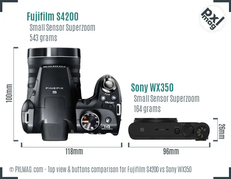 Fujifilm S4200 vs Sony WX350 top view buttons comparison