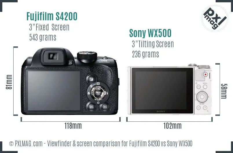 Fujifilm S4200 vs Sony WX500 Screen and Viewfinder comparison