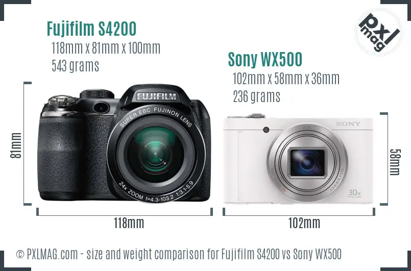 Fujifilm S4200 vs Sony WX500 size comparison