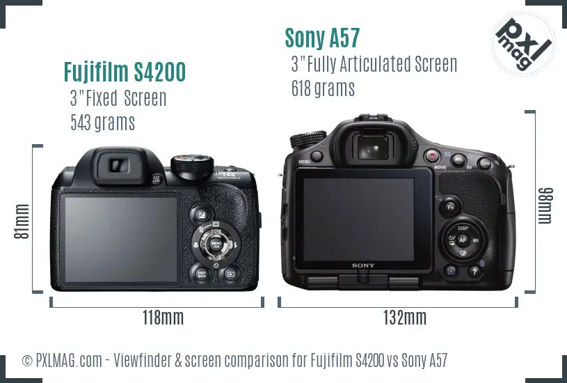 Fujifilm S4200 vs Sony A57 Screen and Viewfinder comparison Fujifilm S4200 vs Sony A57 Screen and Viewfinder comparison