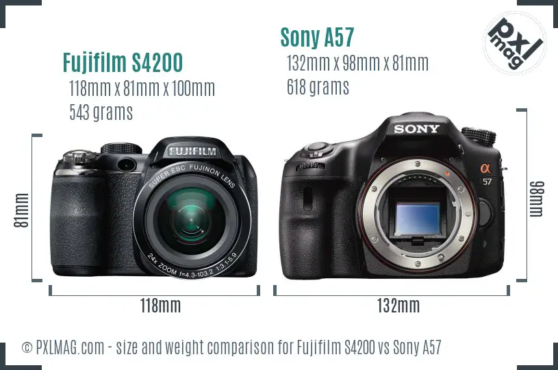 Fujifilm S4200 vs Sony A57 size comparison Fujifilm S4200 vs Sony A57 size comparison