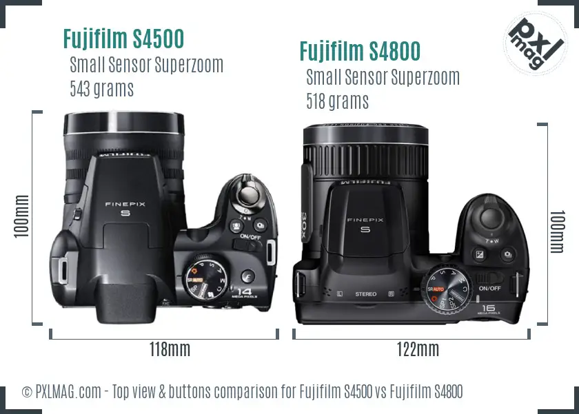 Fujifilm S4500 vs Fujifilm S4800 top view buttons comparison