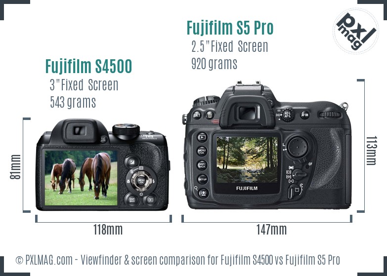 Fujifilm S4500 vs Fujifilm S5 Pro Screen and Viewfinder comparison