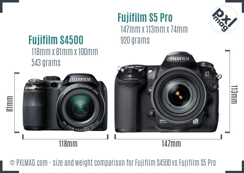 Fujifilm S4500 vs Fujifilm S5 Pro size comparison