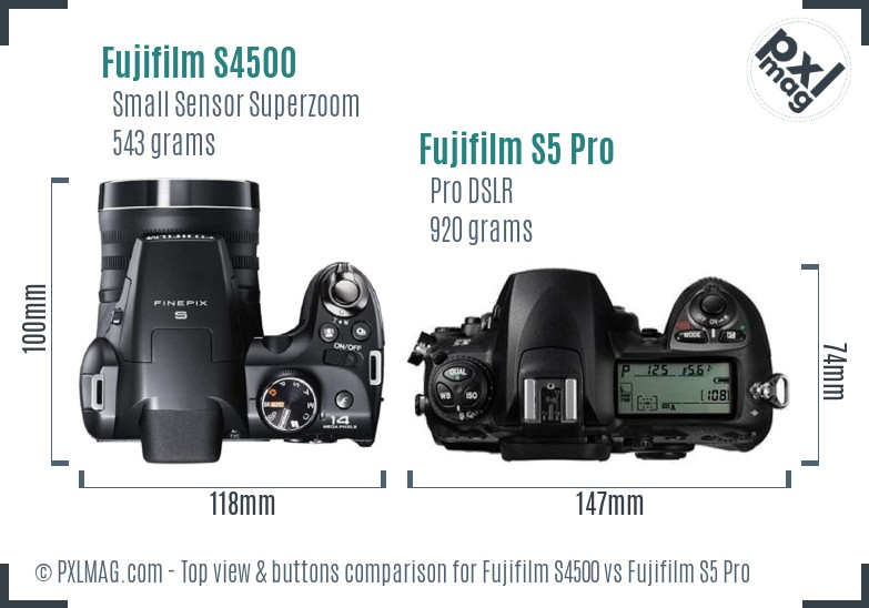 Fujifilm S4500 vs Fujifilm S5 Pro top view buttons comparison