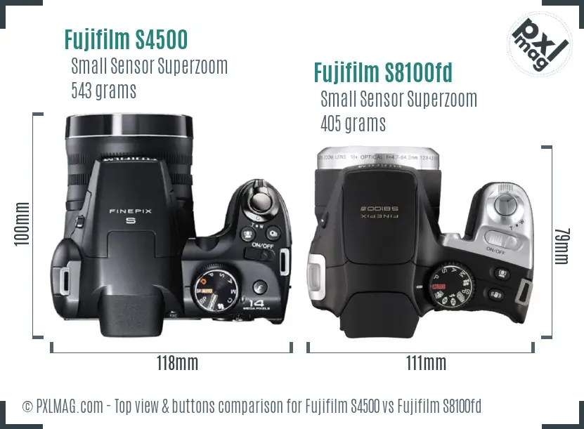 Fujifilm S4500 vs Fujifilm S8100fd top view buttons comparison