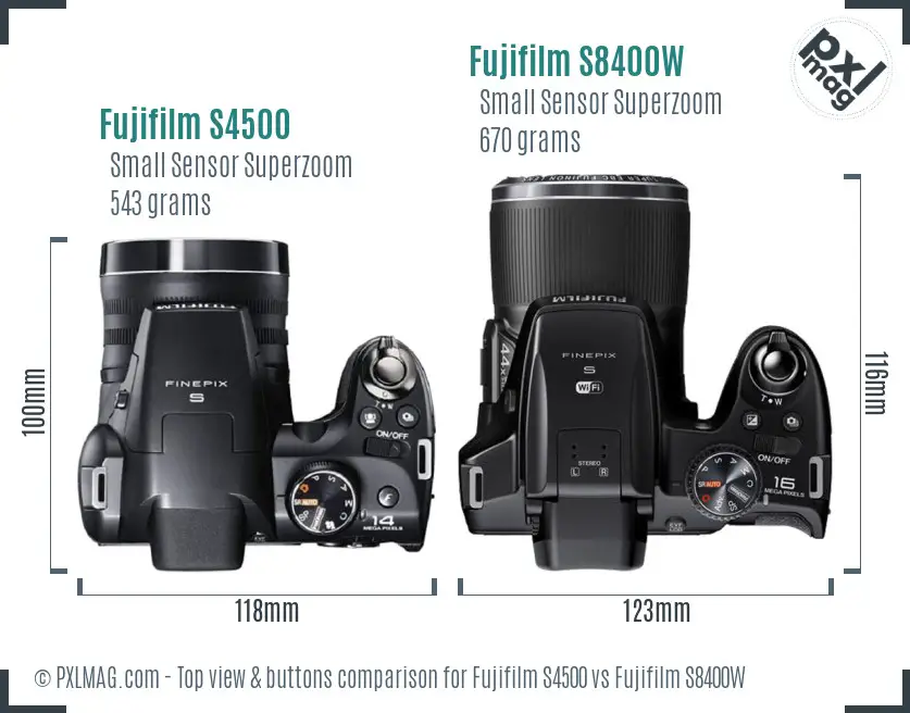 Fujifilm S4500 vs Fujifilm S8400W top view buttons comparison