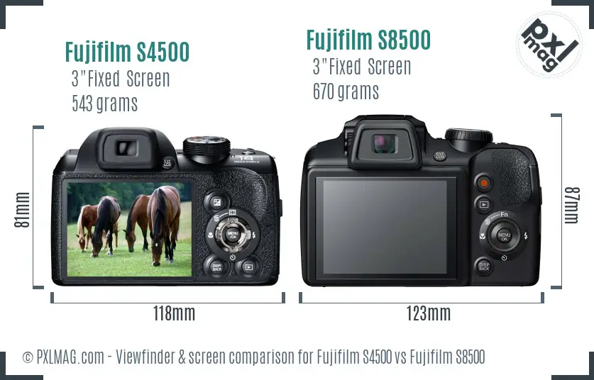 Fujifilm S4500 vs Fujifilm S8500 Screen and Viewfinder comparison