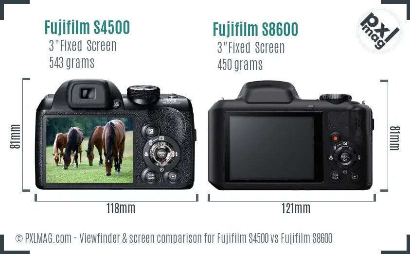 Fujifilm S4500 vs Fujifilm S8600 Screen and Viewfinder comparison