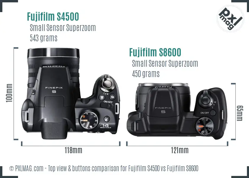 Fujifilm S4500 vs Fujifilm S8600 top view buttons comparison