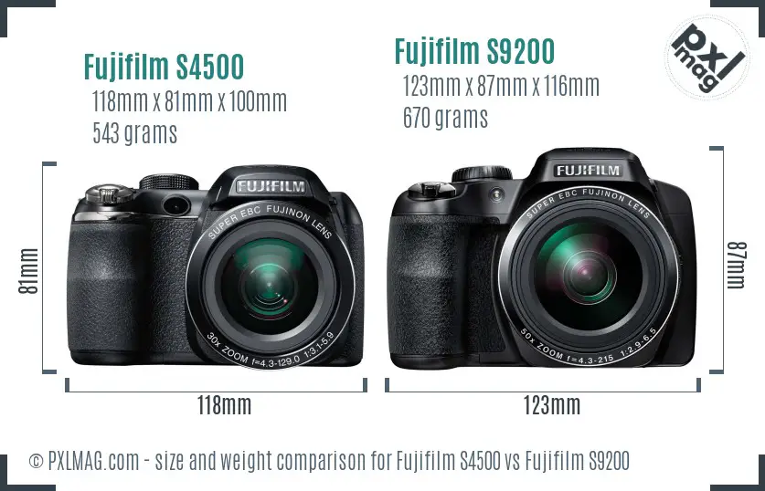 Fujifilm S4500 vs Fujifilm S9200 size comparison