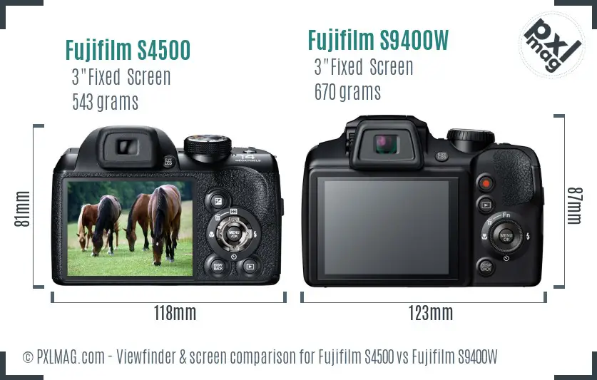 Fujifilm S4500 vs Fujifilm S9400W Screen and Viewfinder comparison