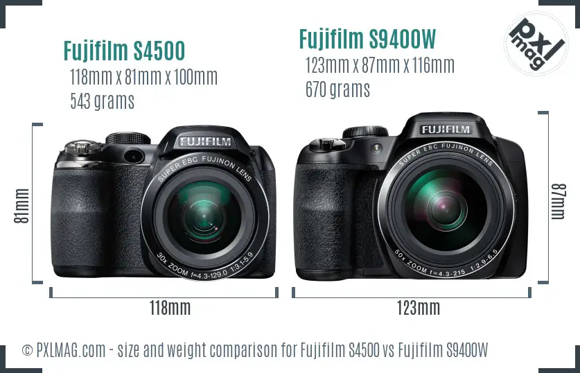 Fujifilm S4500 vs Fujifilm S9400W size comparison