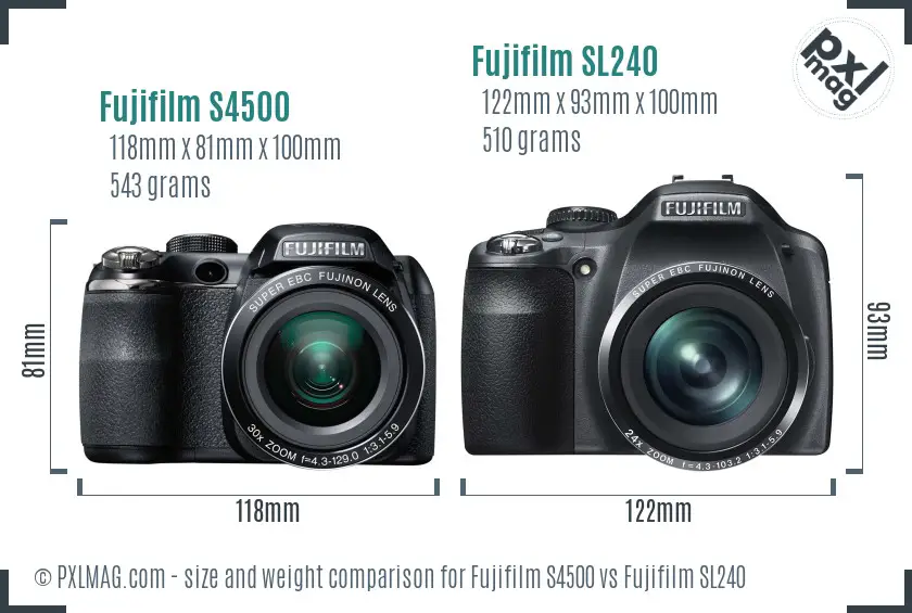 Fujifilm S4500 vs Fujifilm SL240 size comparison