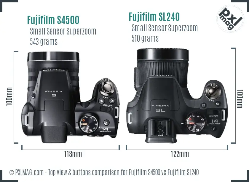 Fujifilm S4500 vs Fujifilm SL240 top view buttons comparison