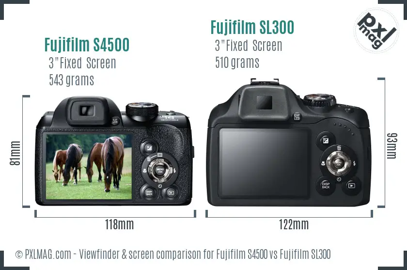 Fujifilm S4500 vs Fujifilm SL300 Screen and Viewfinder comparison