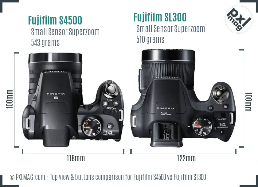 Fujifilm S4500 vs Fujifilm SL300 top view buttons comparison