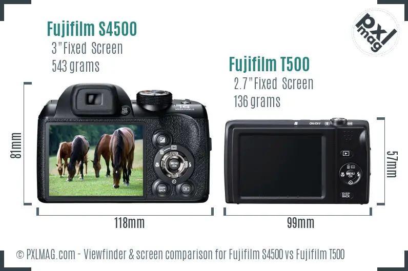 Fujifilm S4500 vs Fujifilm T500 Screen and Viewfinder comparison
