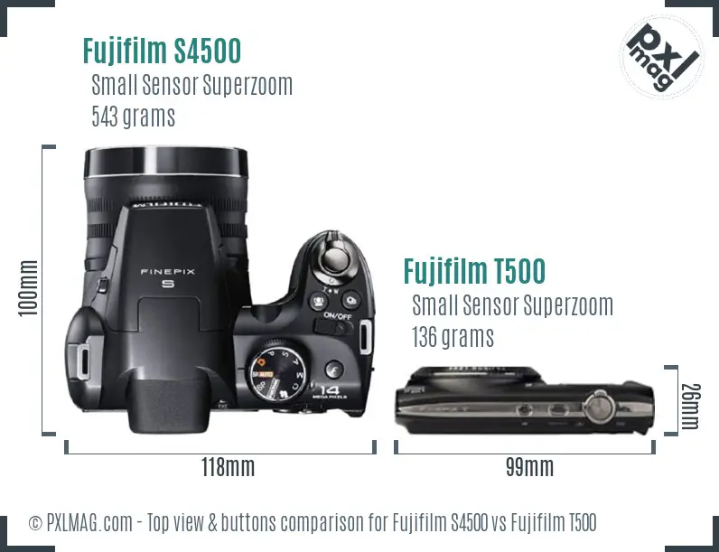 Fujifilm S4500 vs Fujifilm T500 top view buttons comparison