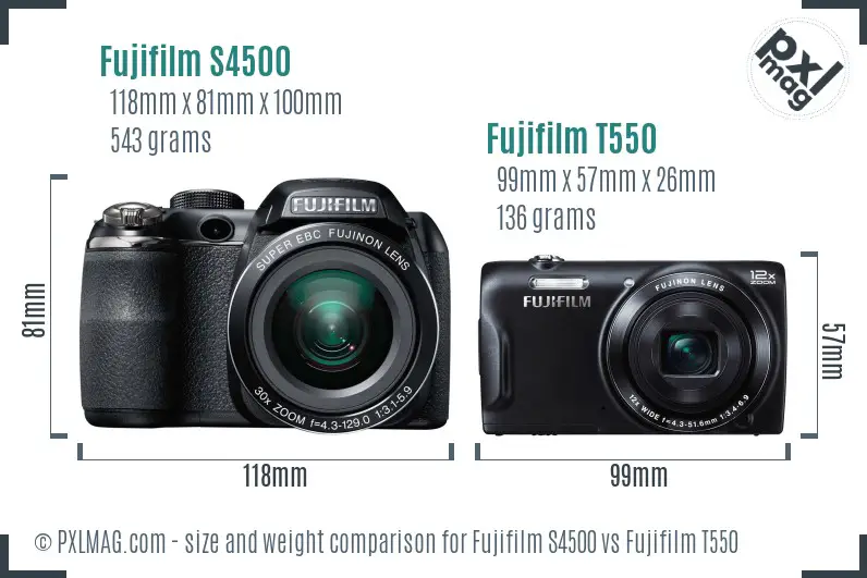 Fujifilm S4500 vs Fujifilm T550 size comparison
