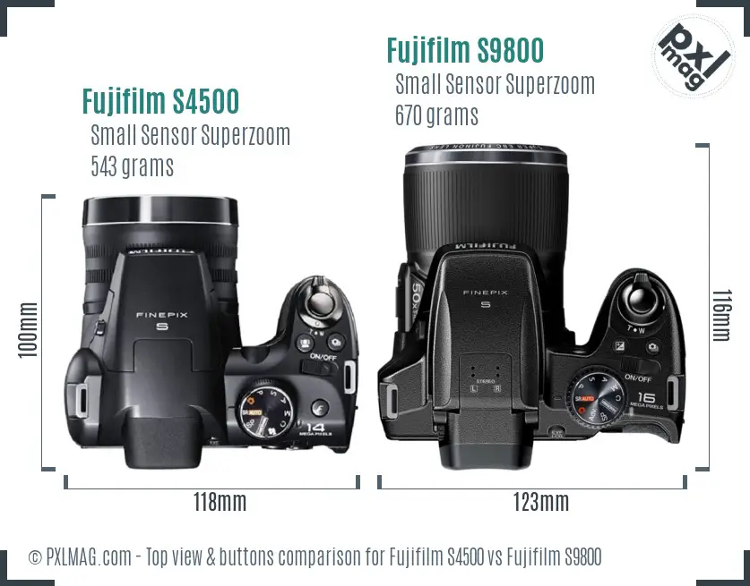 Fujifilm S4500 vs Fujifilm S9800 top view buttons comparison