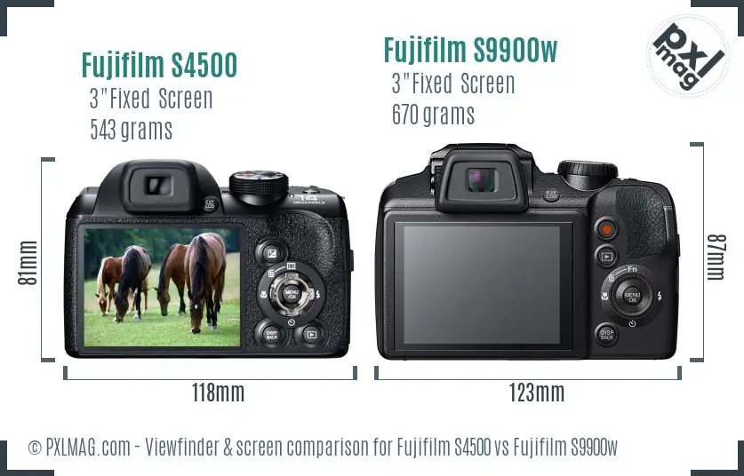 Fujifilm S4500 vs Fujifilm S9900w Screen and Viewfinder comparison