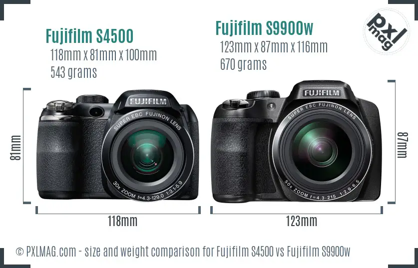 Fujifilm S4500 vs Fujifilm S9900w size comparison