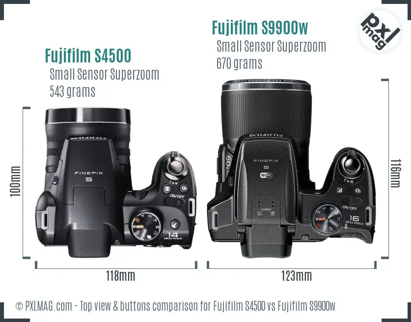 Fujifilm S4500 vs Fujifilm S9900w top view buttons comparison