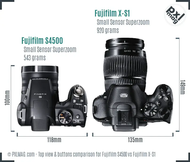 Fujifilm S4500 vs Fujifilm X-S1 top view buttons comparison