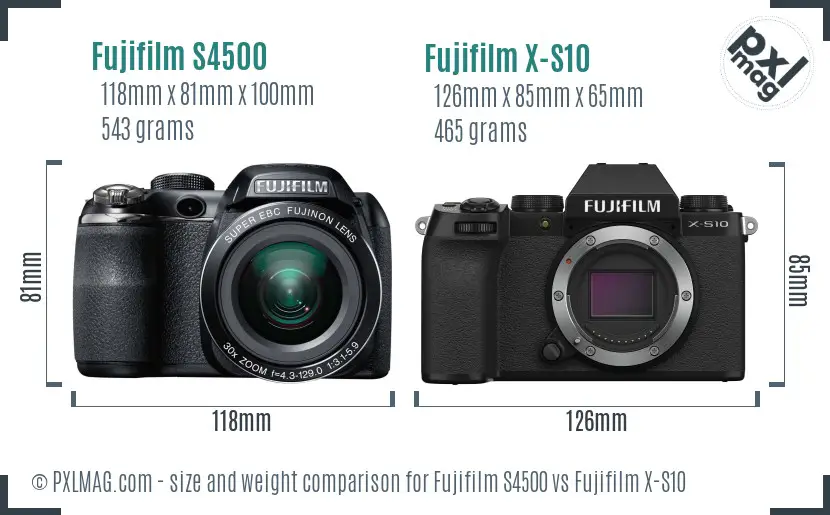 Fujifilm S4500 vs Fujifilm X-S10 size comparison