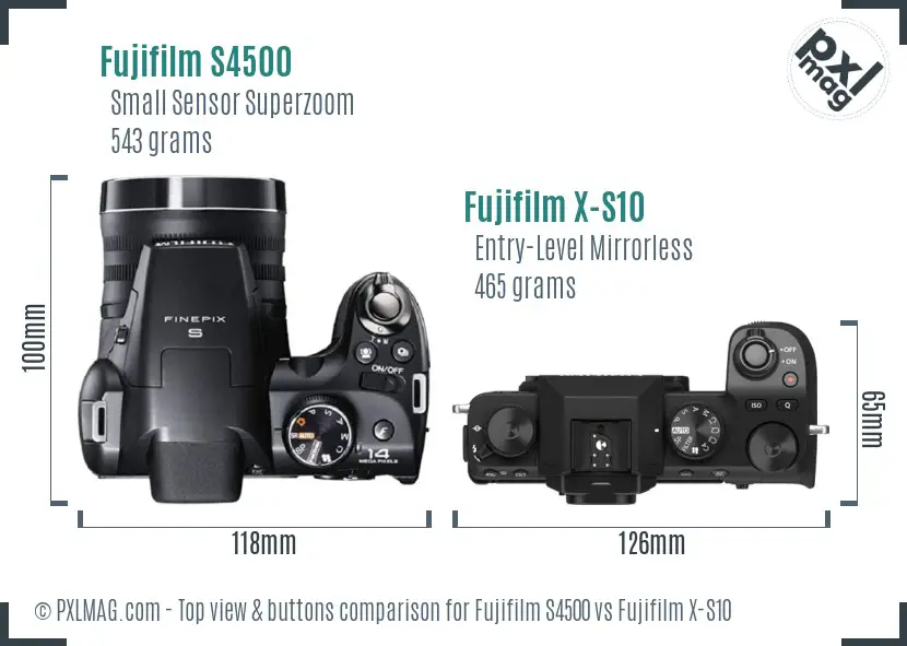 Fujifilm S4500 vs Fujifilm X-S10 top view buttons comparison