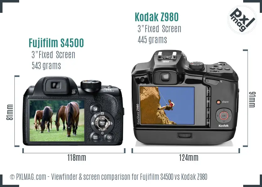 Fujifilm S4500 vs Kodak Z980 Screen and Viewfinder comparison