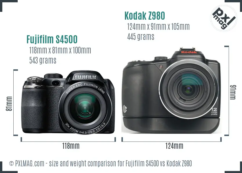 Fujifilm S4500 vs Kodak Z980 size comparison