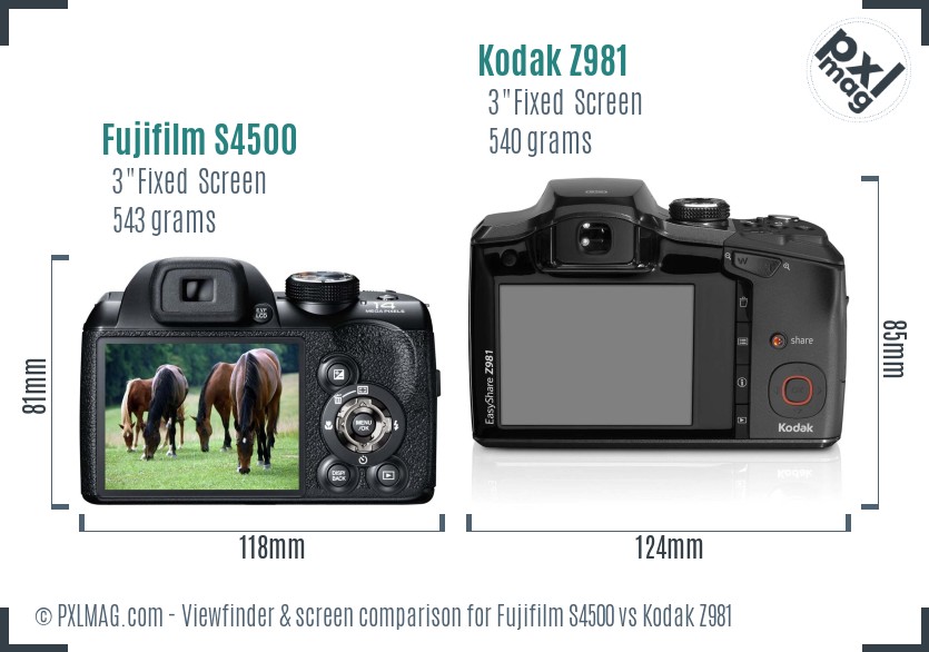 Fujifilm S4500 vs Kodak Z981 Screen and Viewfinder comparison