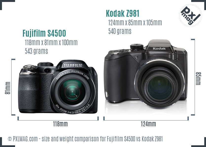 Fujifilm S4500 vs Kodak Z981 size comparison Fujifilm S4500 vs Kodak Z981 size comparison
