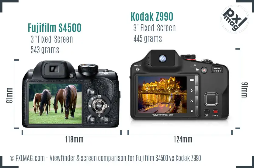 Fujifilm S4500 vs Kodak Z990 Screen and Viewfinder comparison