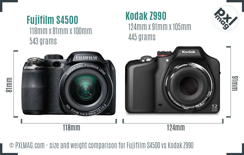 Fujifilm S4500 vs Kodak Z990 size comparison