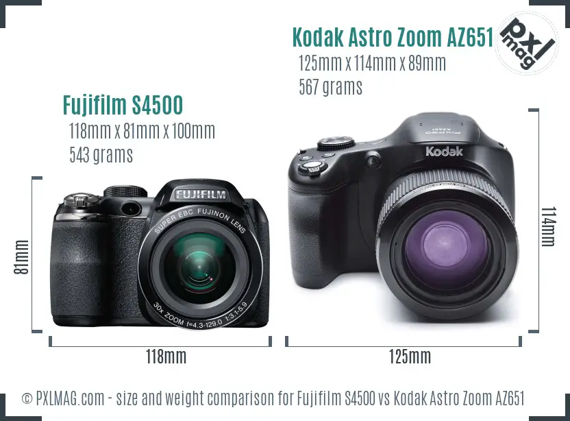 Fujifilm S4500 vs Kodak Astro Zoom AZ651 size comparison