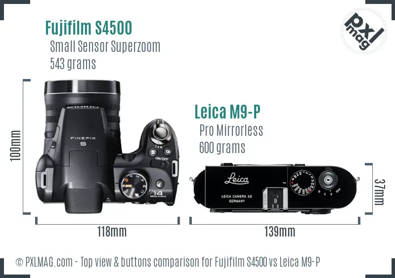 Fujifilm S4500 vs Leica M9-P top view buttons comparison