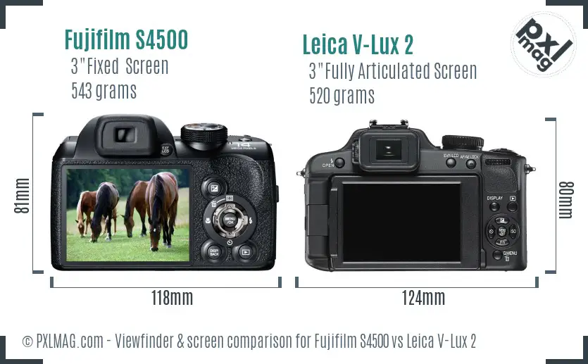 Fujifilm S4500 vs Leica V-Lux 2 Screen and Viewfinder comparison