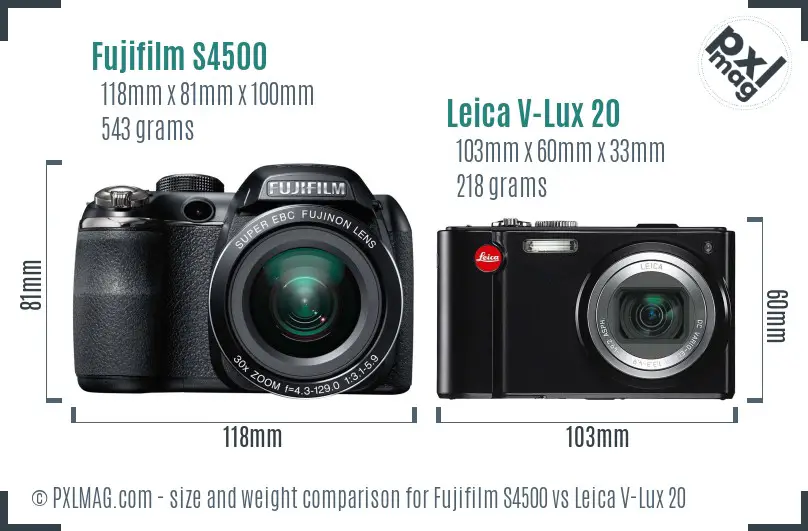 Fujifilm S4500 vs Leica V-Lux 20 size comparison Fujifilm S4500 vs Leica V-Lux 20 size comparison