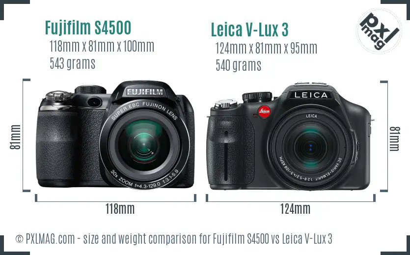 Fujifilm S4500 vs Leica V-Lux 3 size comparison